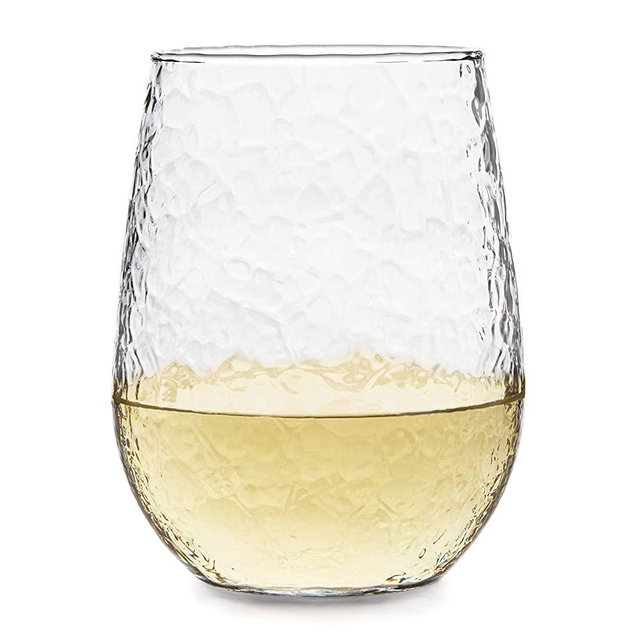 Libbey Stemless All-Purpose Wine Glasses, Set of 8, Hammered Full (17 oz)
