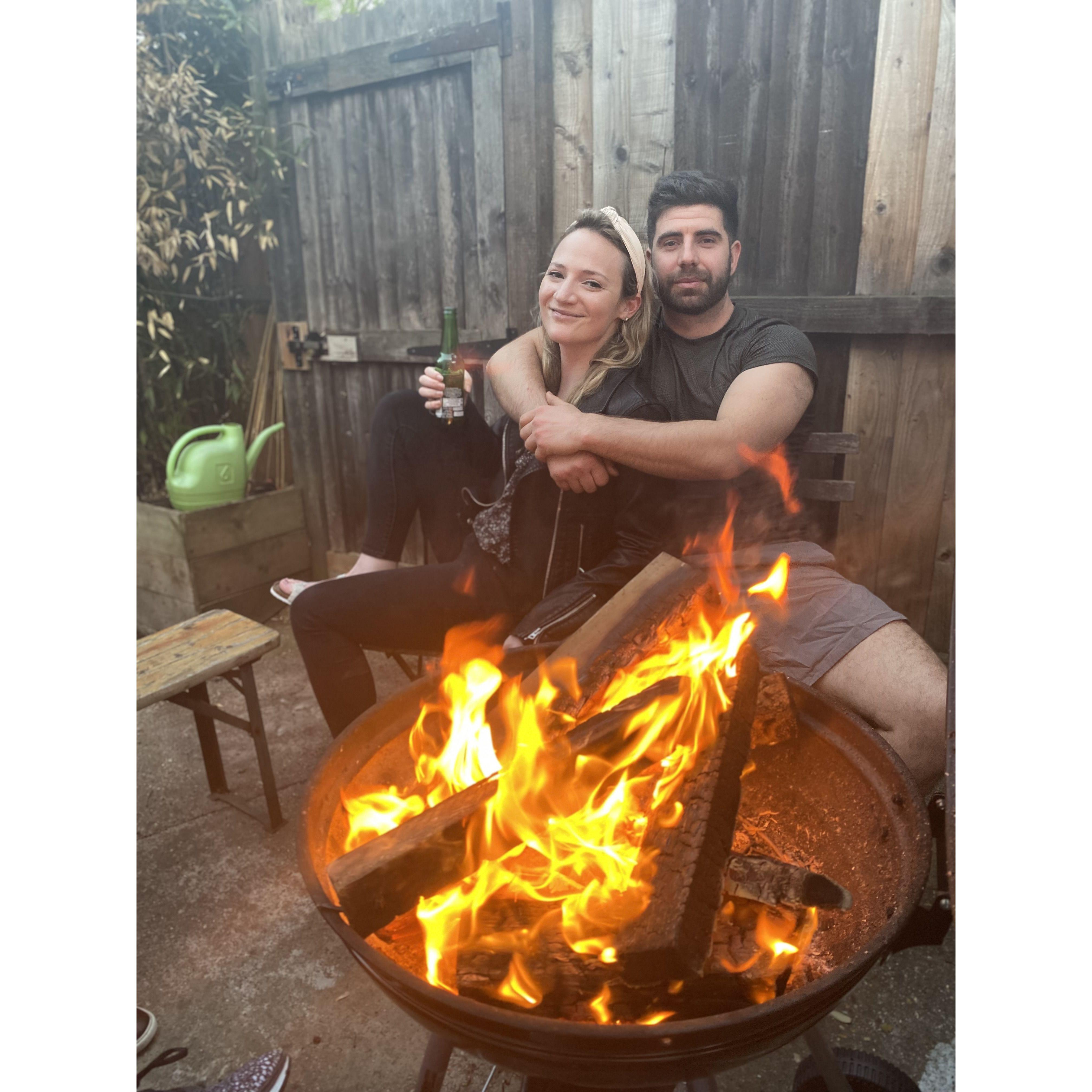 Enjoying the fire in Stratford