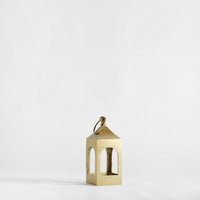 Caleb Handcrafted Metal Indoor/Outdoor Lanterns, Brass, Mini, 15"