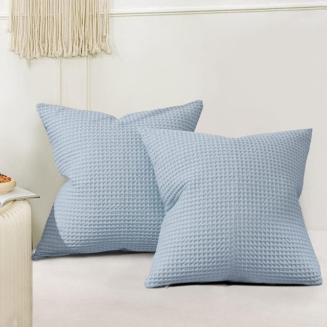 PHF 100% Cotton Waffle Weave Euro Shams 26" x 26", No Insert, 2 Pack Elegant Home Decorative Euro Throw Pillow Covers for Bed Couch Sofa, Sky Blue