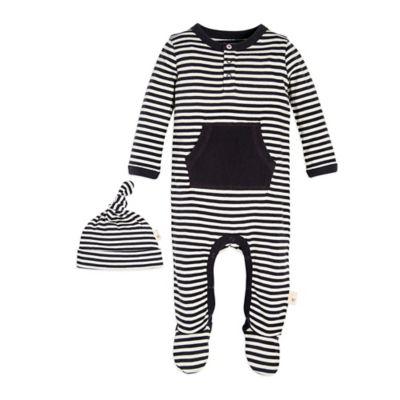 Burt's Bees Baby® Newborn 2-Piece Footed Coverall and Hat in Grey/Black