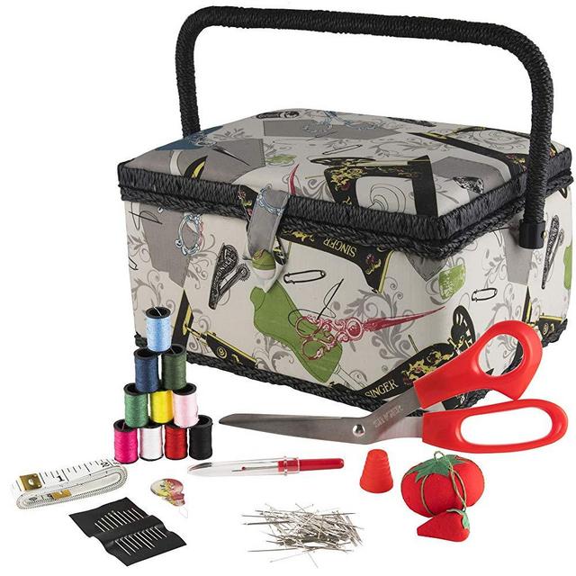 SINGER 07281 Vintage Sewing Basket with Sewing Kit Accessories