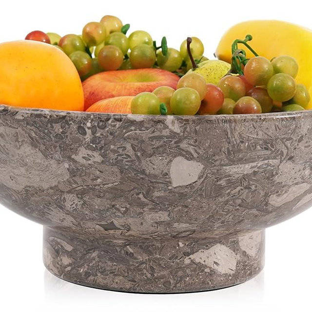 Marble Fruit Bowl Oceanic 10" Inch Handmade Fruits Holder For Kitchen Counter Décor Fruit Dish For Dining Table & Kitchen Accessories