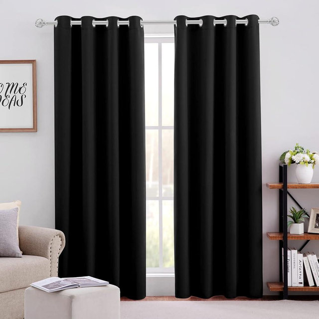 HOMEIDEAS Blackout Curtains for Bedroom 52 X 84 Inch Long 2 Panels Set Black Room Darkening Curtains/Drapes, Soundproof Thermal Grommet Window Curtains for Living Room