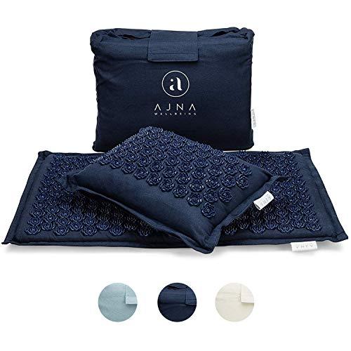 Ajna Acupressure Mat and Pillow Set - Ideal for Back Pain Relief and Neck Pain Relief - Advanced Stress Reliever - Muscle Relaxant - Free Tote Bag