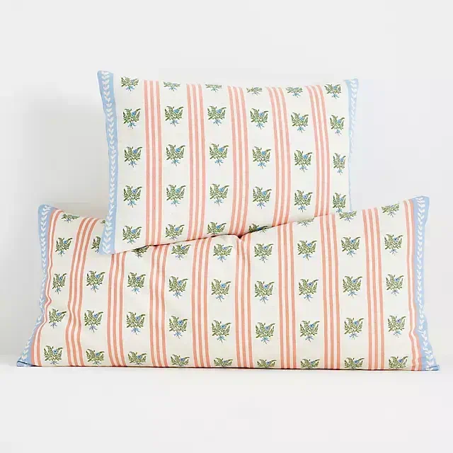 Tess Cotton Screen Printed Floral Striped Pillow