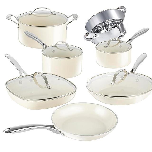 Gotham Steel 12 Piece Pots and Pans Set Nonstick Cookware Set, Complete Ceramic Cookware Set for Kitchen with Stay Cool Handles, Metal Utensil/Oven/Dishwasher Safe, Healthy and Non Toxic -2023 Edition