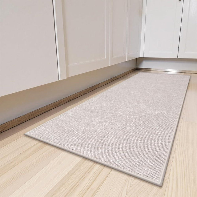 Sungea Kitchen Mats for Floor 20"x47", Farmhouse Kitchen Runner Rugs Non Slip Washable, Rubber Backed Absorbent Carpet Runners for Hallways,Front of Sink（Beige & Pink）