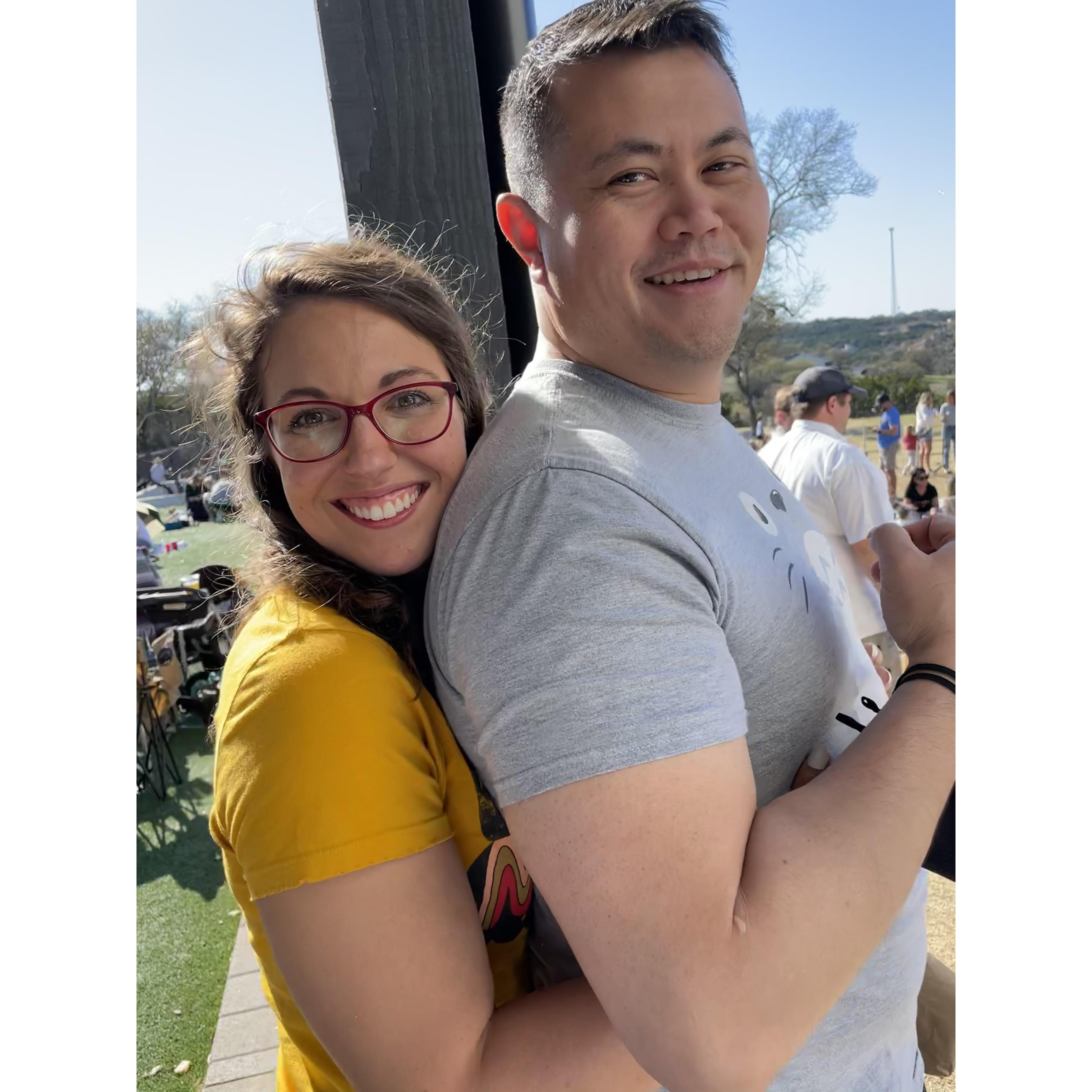 One of of my favorite pics of us at a friend's birthday (March 2021)