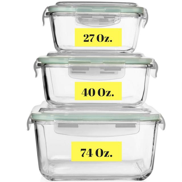 Extra Large Glass Food Storage Containers with Airtight Lid 6 Pc [3 containers with lids] Microwave/Oven/Freezer & Dishwasher Safe. BPA/PVC Free X-Large/Large/Medium Size Reusable Square container set
