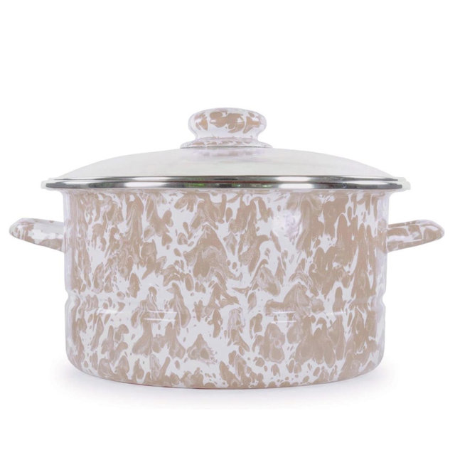 Golden Rabbit Enamelware Soup or Stock Pot, 6 quart, Taupe Swirl