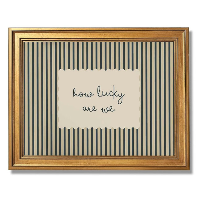 Framed How Lucky Are We Canvas Wall Art Green Striped Preppy Poster Old Money Decor Minimalist Typography Quote Print Neutral Vintage Aesthetic Artwork for Living Room Bedroom Dorm Home 12X16inch