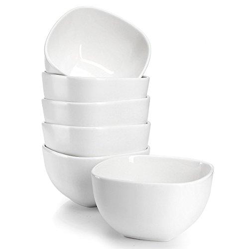 Sweese 111.001 Porcelain Square Bowl Set - 26 Ounce for Cereal, Soup and Fruit - Set of 6, White