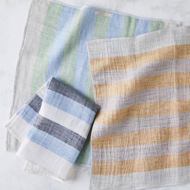 Striped Japanese Linen Tea Towels - Yellow Stripe
