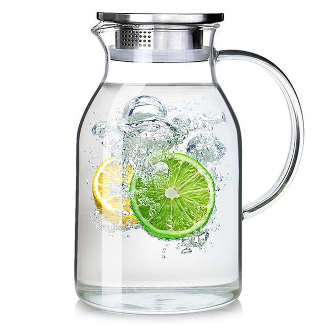 Abdodar 68oz Glass Pitcher with Lid and Handle - High Heat Resistance Glass Water Pitcher for Hot/Cold Water & Iced Tea (2.0L)