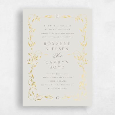 Sage Mist, Grey Wedding Invitation - Clarissa Portrait Foil