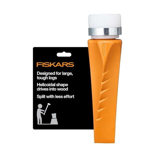 Fiskars HelixPlus Splitting Wedge for Large Logs – Forged Steel Wood Splitting Wedge with Spiral Design & Vibration-Dampening Striking Head, 2.5" x 9.5" x 2.5"