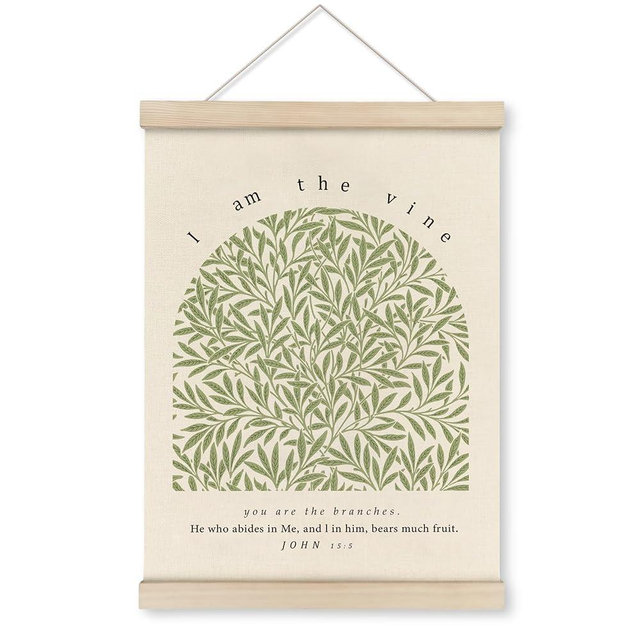 HRQKO John 15: 5 Christian Wall Art Poster Hanger Frame, Scripture I Am the Vine Wall Decor Posters with Wooden Frames, Sage Green Bible Verse Wall Hanging Decor for Women Men Room Office, 12x16 Inch