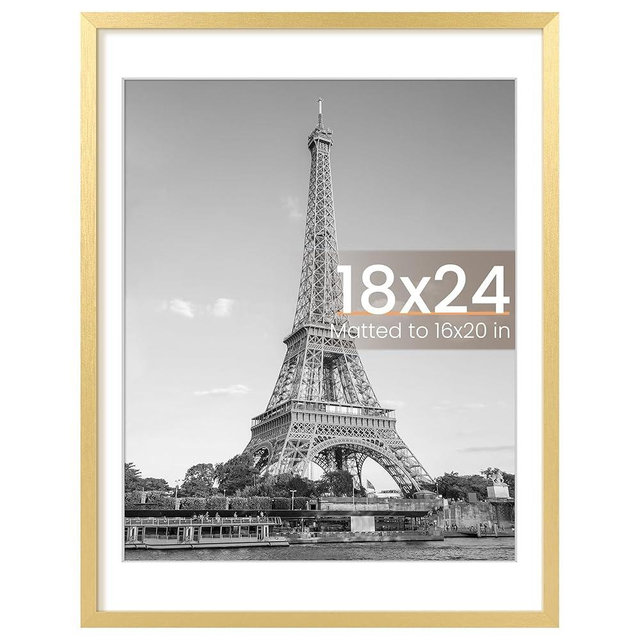 upsimples 18x24 Picture Frame, Display Pictures 16x20 with Mat or 18 x 24 Without, Wall Hanging Poster Frames, Gold, 1 Pack