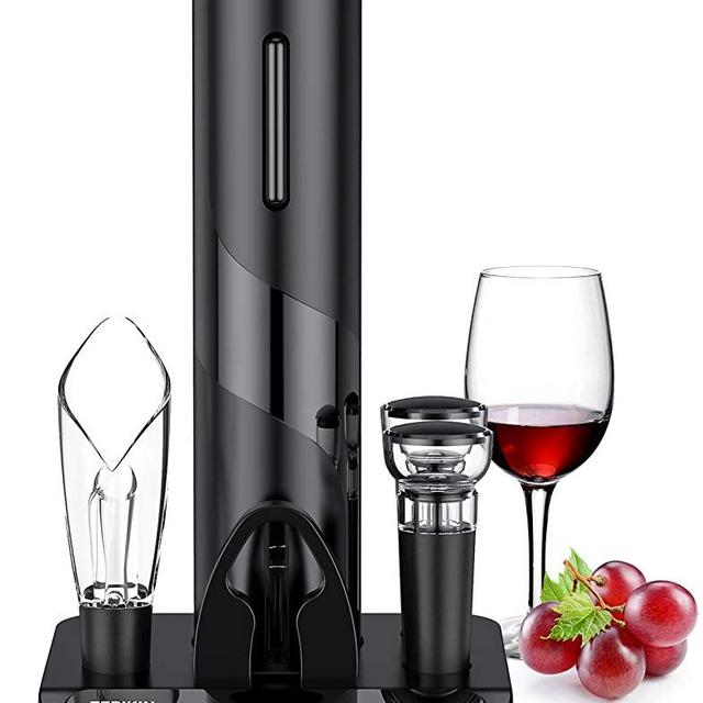 Electric Wine Opener Set, TEBIKIN Automatic Wine Bottle Corkscrew Openers, Wine Pourer with Vacuum Wine Stoppers and Foil Cutter for Kitchen, Party, Bar and Gift