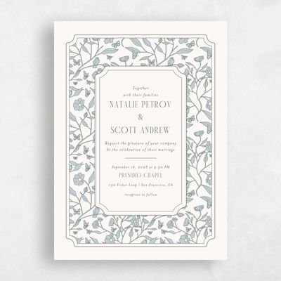 Soft Teal, Blue Wedding Invitation - Isabeau Portrait
