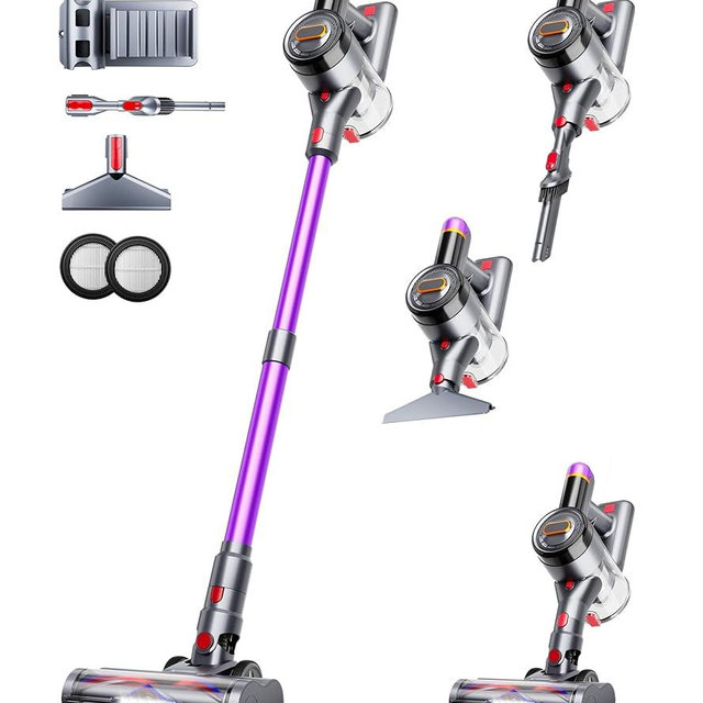 VIAFLY Cordless Vacuum Cleaner, Upgraded 550W 45Kpa 60Mins Vacuum Cleaners for Home, Anti-Tangle Stick Vacuum with Self-Standing, LED Display, 8-in-1 Wireless Vacuum for Carpet Pet Hair Hardfloor