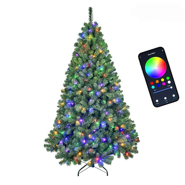 7ft Pre Lit Smart Christmas Tree with 380 Two Color Led Twinkly Lights and 1339 Branch Tips, Prelit App Controlled Christmas Tree with Multi-Color Lights, Music Sync & 16 Flashing Modes for Holiday