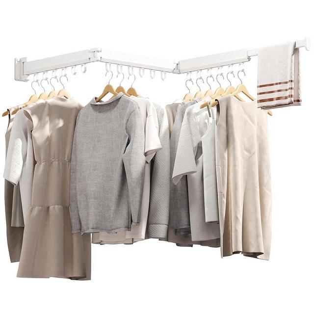 Laundry Rack Wall Mounted,Clothes Drying Rack,Drying Rack Clothing,Clothes Rack,Laundry Hanger Rack,Laundry Drying Rack,Drying Rack Wall Mounted,Retractable ,Collapsible,White Color（Loop-type Hooks）