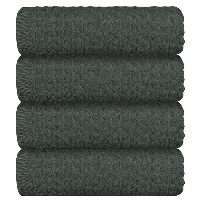 FXKS 4 Piece Dark Green Waffle Bath Towel Set, 27x54 in Extra Large Bathroom Shower Towels, 100% Cotton Ultra Soft Bath Towel, Highly Absorbent Quick Drying Towels for Bathroom Gym Hotel and Spa