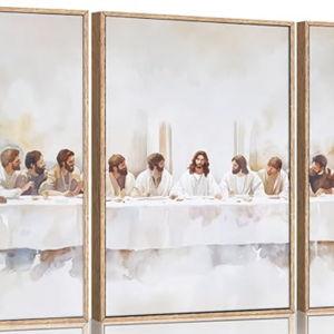 KAIRNE Jesus Last Supper Framed Canvas Wall Art Set, Christian Twelve Apostle Wall Decor, Bible Renaissance wall Painting, Religious Picture Art Print for Living Room, Bedroom, Church, Large 16"x24"x3