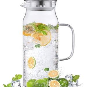 Bivvclaz 2 Liter 68 oz Glass Pitcher with Lid and Handle, Glass Carafe for Hot/Cold Water, Large Iced Tea Pitcher for Coffee, Juice and Homemade Beverage