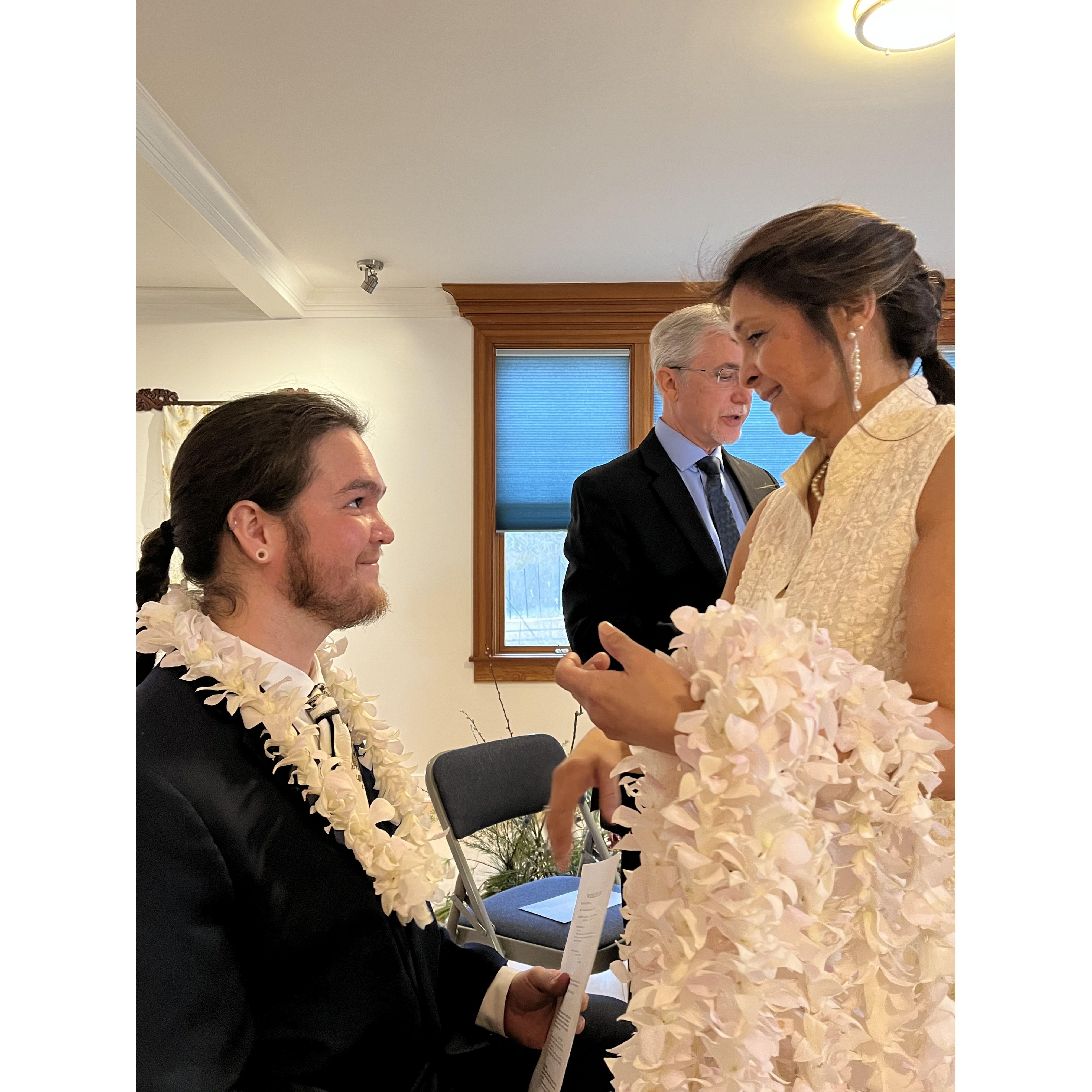 We all wore white orchid leis.