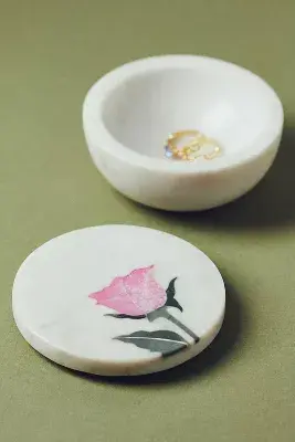 Inlaid Flower Marble Trinket Box