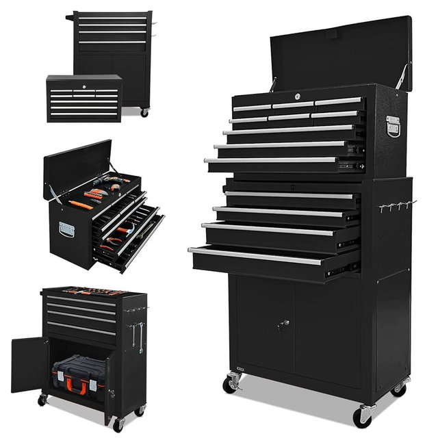 Tool Chest 13-Drawer with Double Door Handle,2 in 1 Detachable Rolling Tool Chests with Wheels and Drawers,Large Tool Box with Lock (Black)