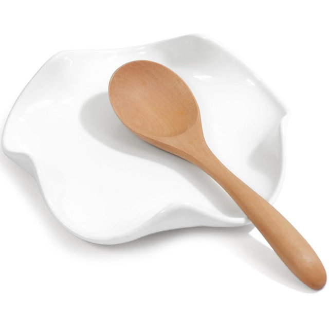 SVLX YIXVN Spoon Rest for Stove Top, 5.3 Inch Ceramic Spoon Holder for Kitchen Counter, Coffee Ladle Holder, Utensil Rest for Cooking, Housewarming Gifts (White)