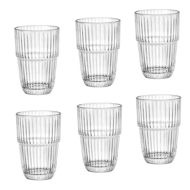 Bormioli Rocco Barshine 12.8 oz. Stackable Long Drink Drinking Glasses, Clear, Set of 6