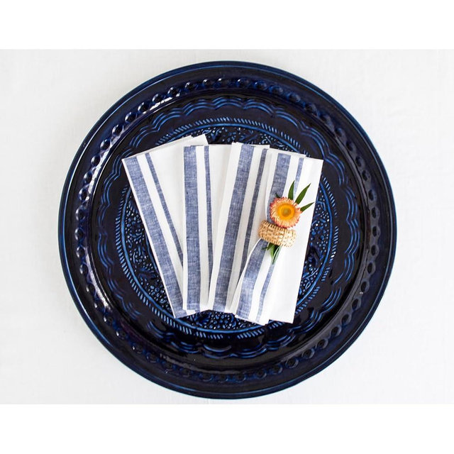 Solino Home Cloth Napkins Set of 4-100% Pure Linen Navy and White Striped Dinner Napkins 20 x 20 Inch for Spring, Father's Day, Summer - French Stripe, Handcrafted and Machine Washable