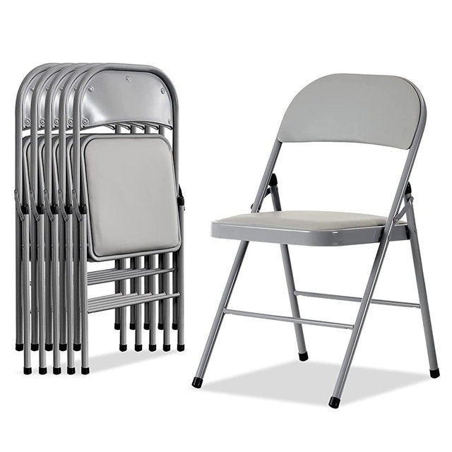 Karl home 6 Pack Grey Folding Chairs with Padded Seats for Outdoor & Indoor, Portable Stackable Commercial Seat with Steel Frame for Events Office Wedding Party, 330lbs Capacity