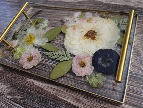 CUSTOM Modern Rectangle Serving Tray, Resin Preserved Flower Tray, Bouquet Preservation, Serving tray, Wedding Flower Preservation