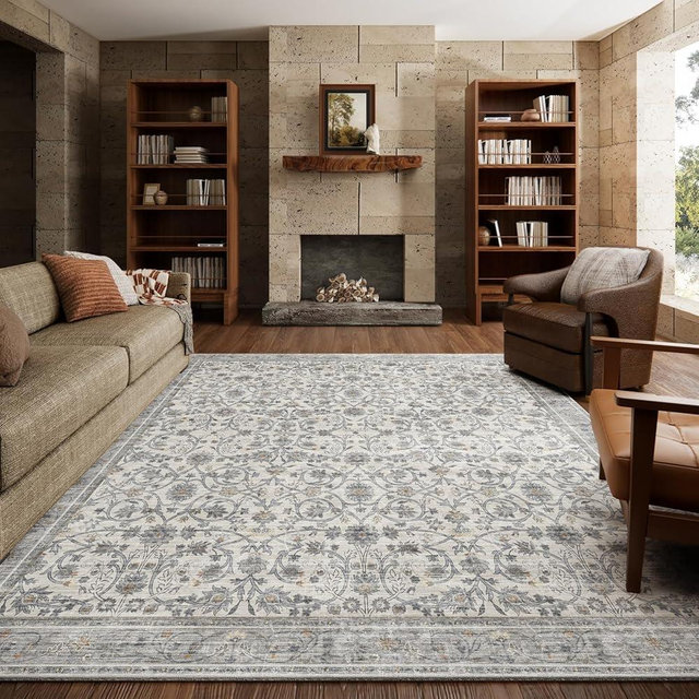 NoiFamo 8x10 Washable Area Rugs Ultral Soft Non-Slip Stain Resistant Vintage Boho Large Carpet for High-Traffic Living Room & Dining Room