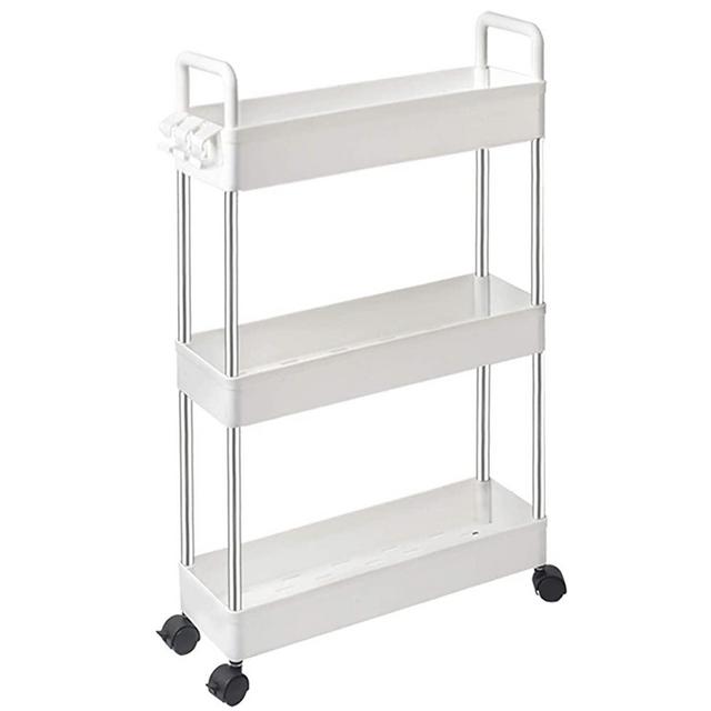SOLEJAZZ Storage Cart 3-Tier Slim Mobile Shelving Unit Rolling Bathroom Carts with Handle for Kitchen Bathroom Laundry Room Narrow Places.