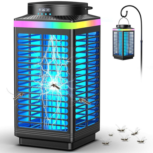Bug Zapper Outdoor Cordless, 4200V Electric Mosquito Zapper with LED Blue Light, 3 in 1 Portable & Rechargeable Bug Zapper Outdoor Waterproof IP67, Wireless Hanging Fly Zapper for Patio Camping
