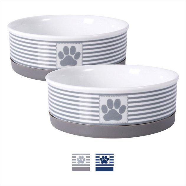 BONE DRY Striped Non-Skid Ceramic Dog & Cat Bowl Set, 1.5-cup, 2 count - Chewy.com