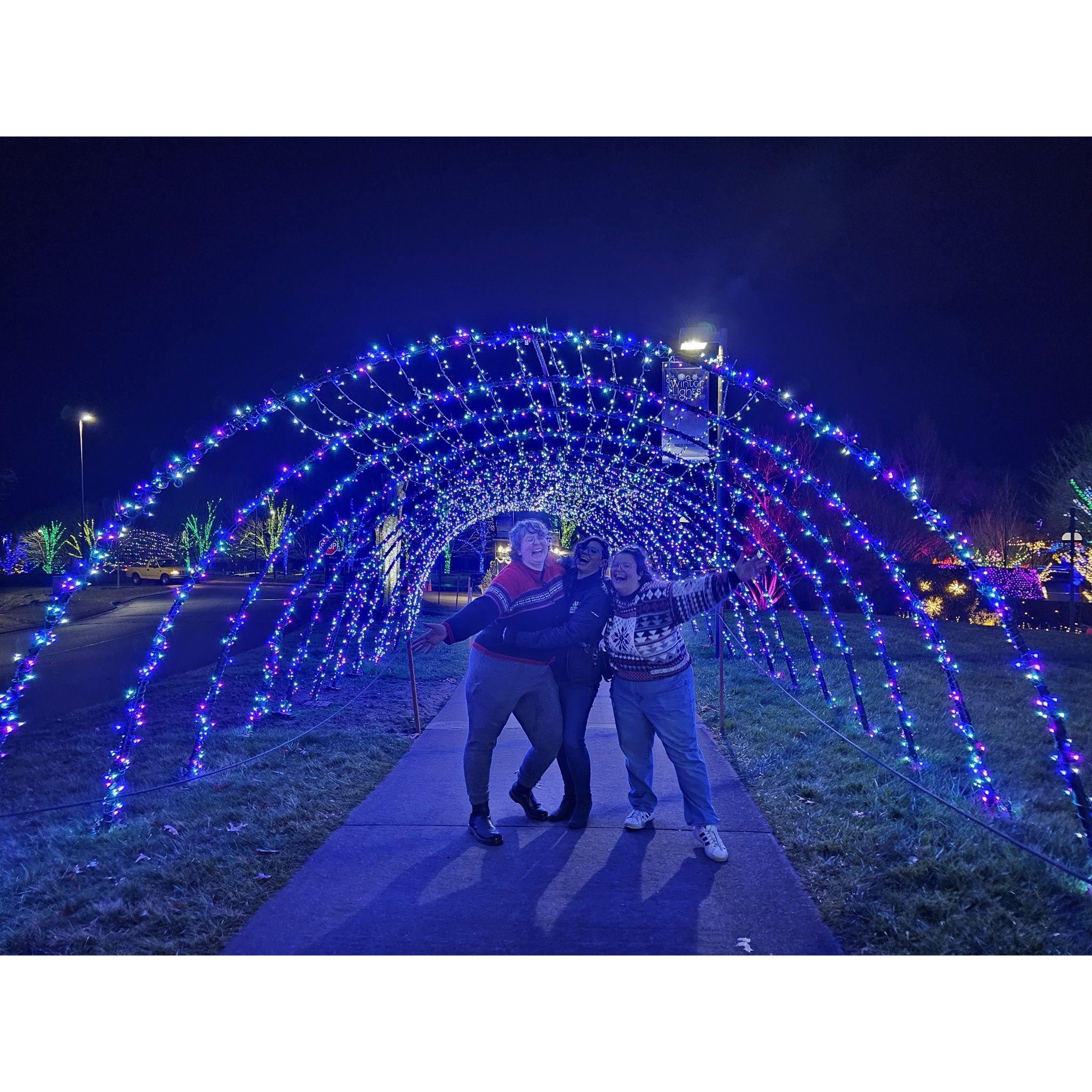 Christmas Lights at the Asheville Arboretum with our roommate Kayla