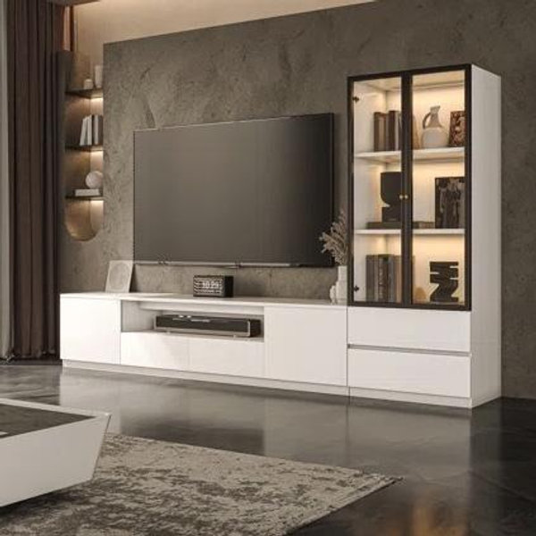 Latitude Run® Media Console Entertainment Center For Tvs Up To 75'', Living Room Cabinet Set Includes Tv Stand And Glass Display Cabinet | Wayfair