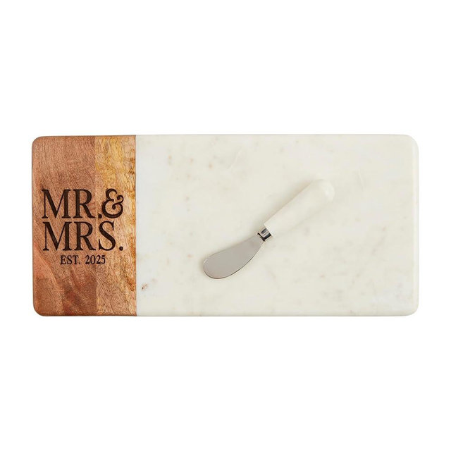 Mud Pie Mrs Est Marble, board 7" x 15" | spreader 5 1/2", White