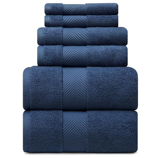 Alusa Home Ultra Soft & Plush Viscose from Bamboo Bath Towels - 700 GSM Luxury Bath Towels - 6 Piece Set - Super Absorbent & Quick Drying (Navy Blue)
