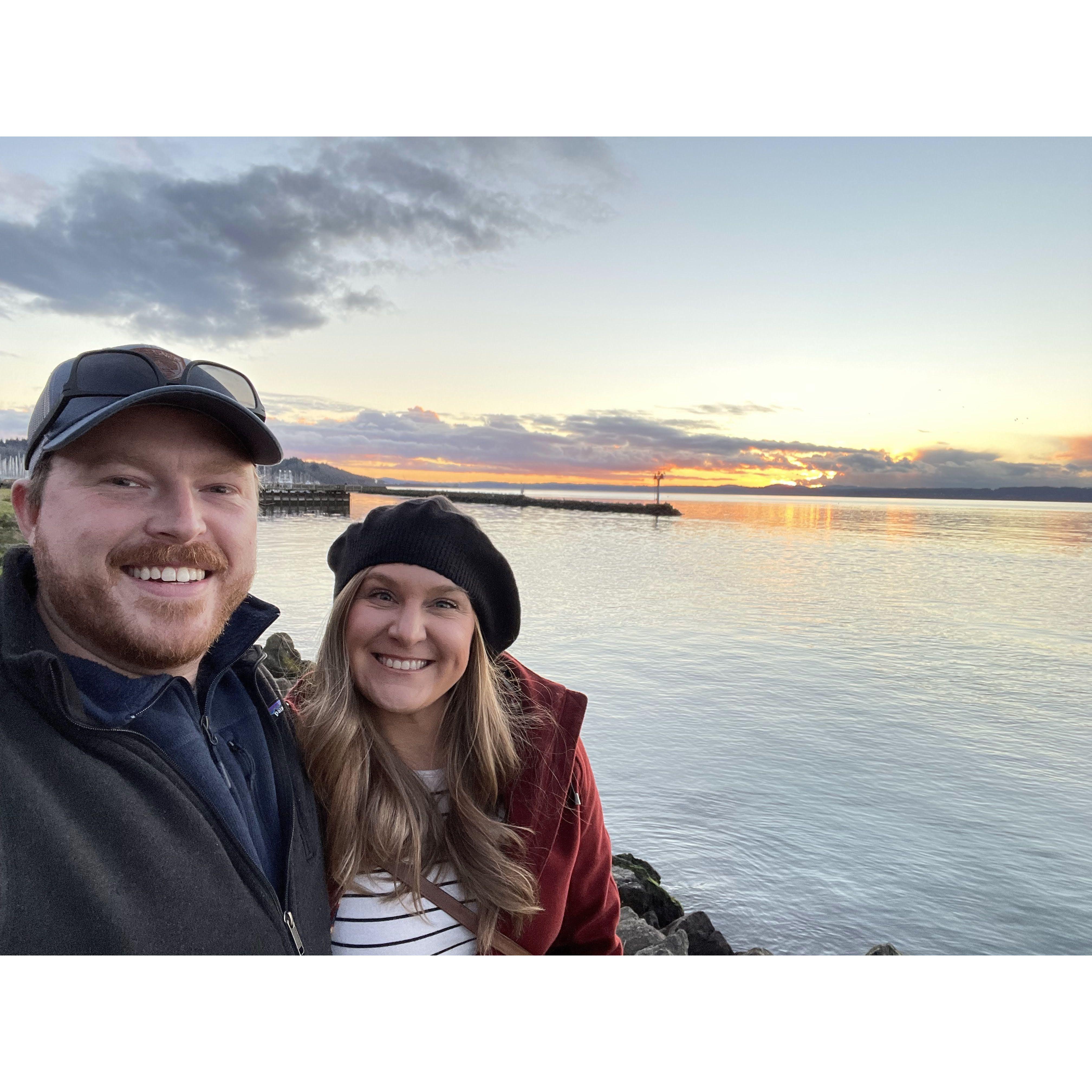 Celebrating our dating anniversary at Golden Gardens, Seattle. January 31.