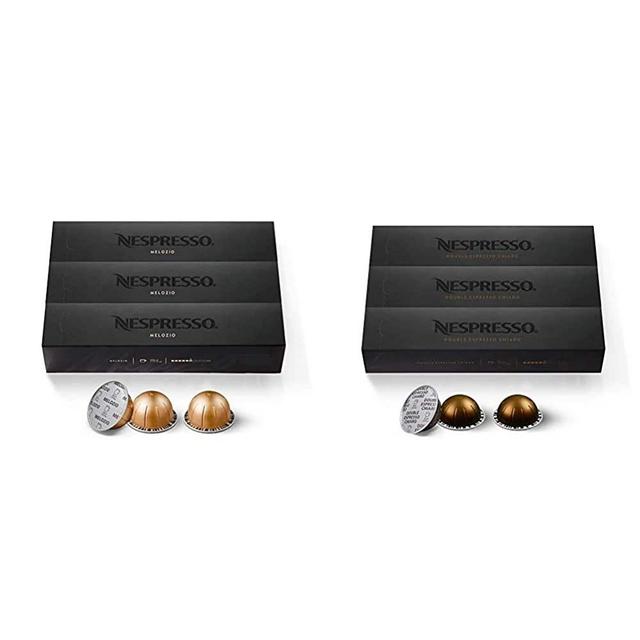 Nespresso Capsules VertuoLine, Melozio, Medium Roast Coffee, 30 Count Coffee Pods, Brews 7.8oz & Capsules VertuoLine, Double Espresso Chiaro ,Medium Roast Espresso Coffee, Coffee Pods, 30 Count