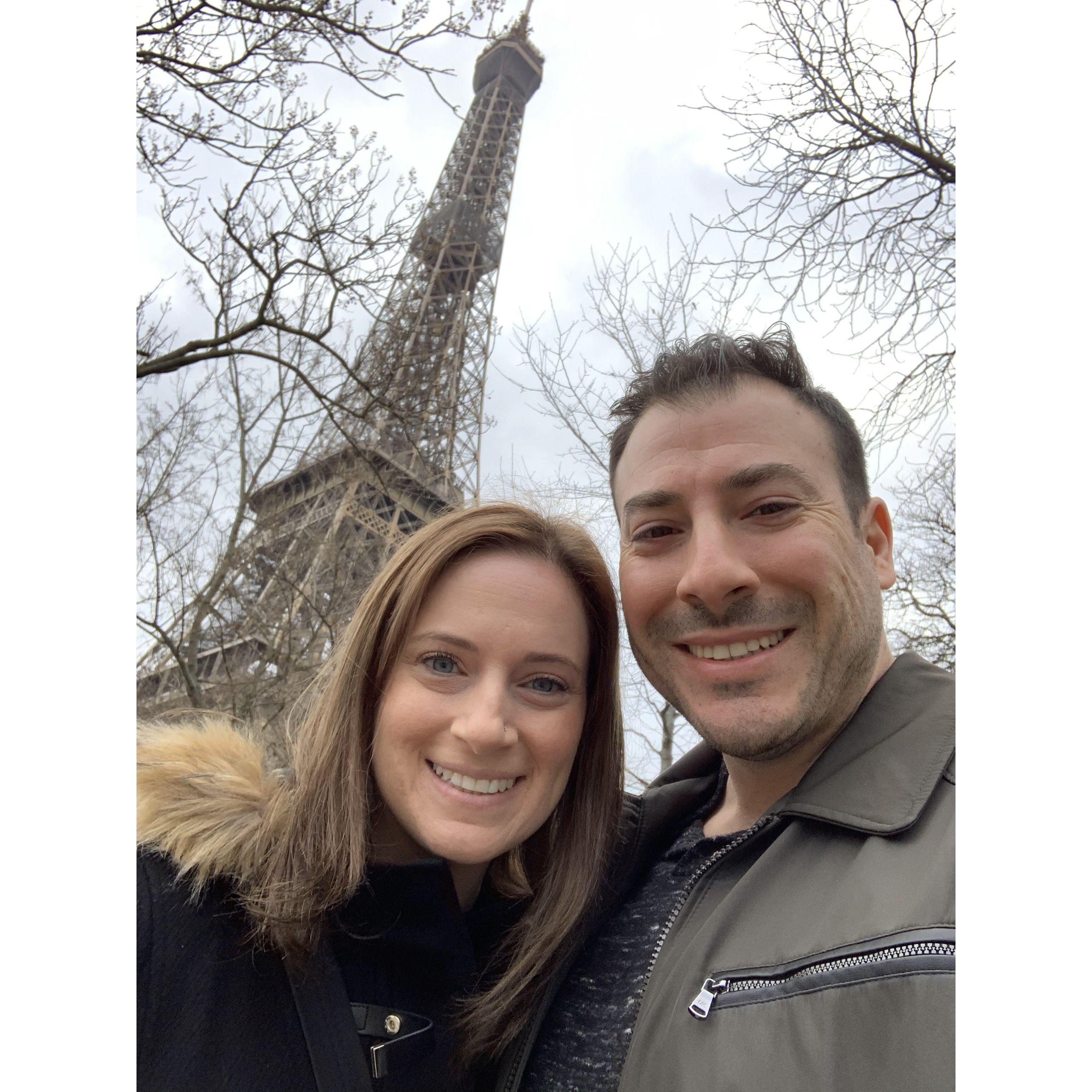 Right before taking the elevator to the top of the Eiffel Tower February 2020.